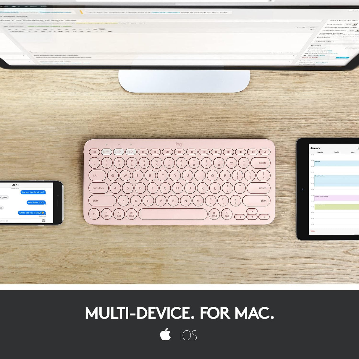 Logitech K380 Multi-Device Bluetooth Slim Keyboard for Mac - Pink Rose - Kazoop 