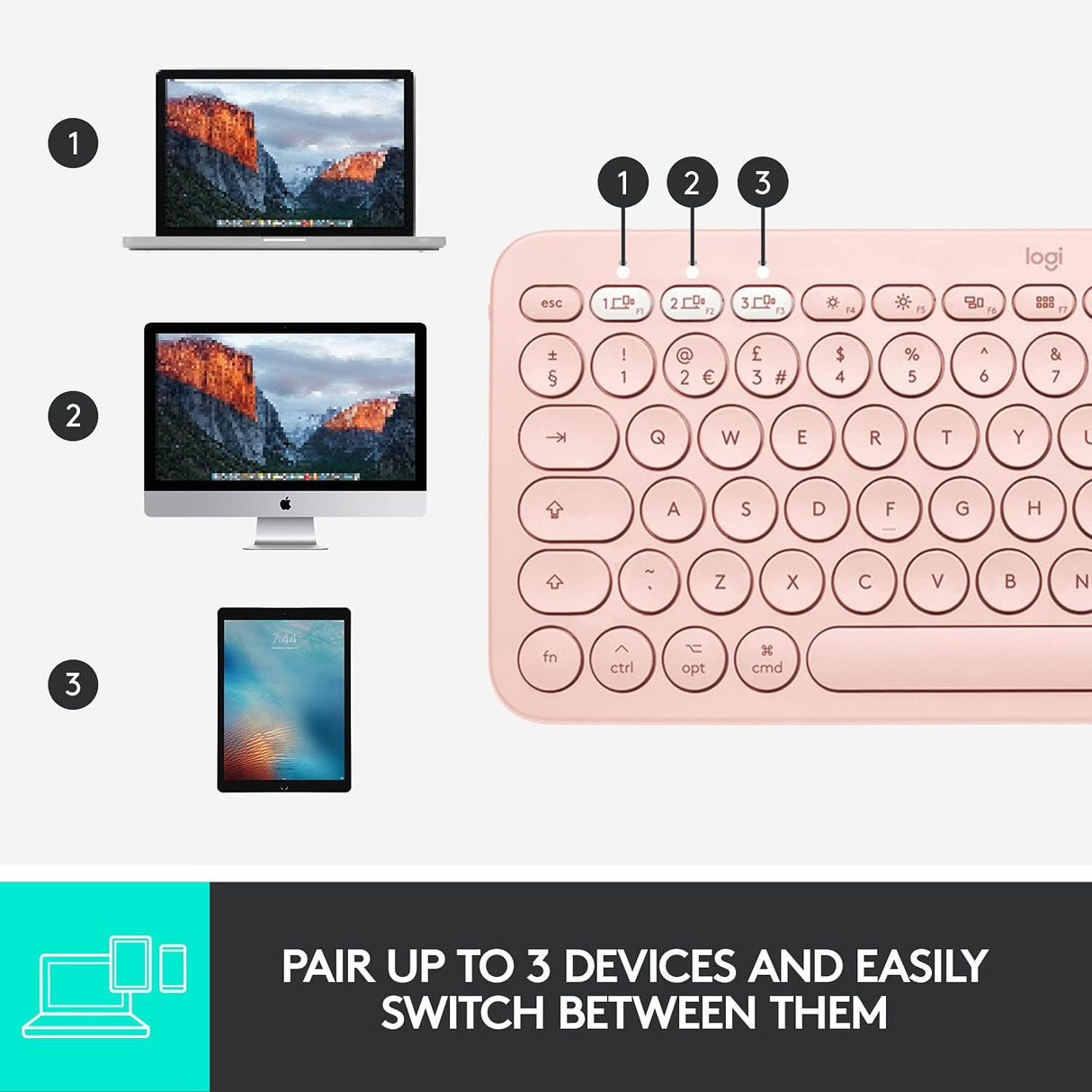 Logitech K380 Multi-Device Bluetooth Slim Keyboard for Mac - Pink Rose - Kazoop 