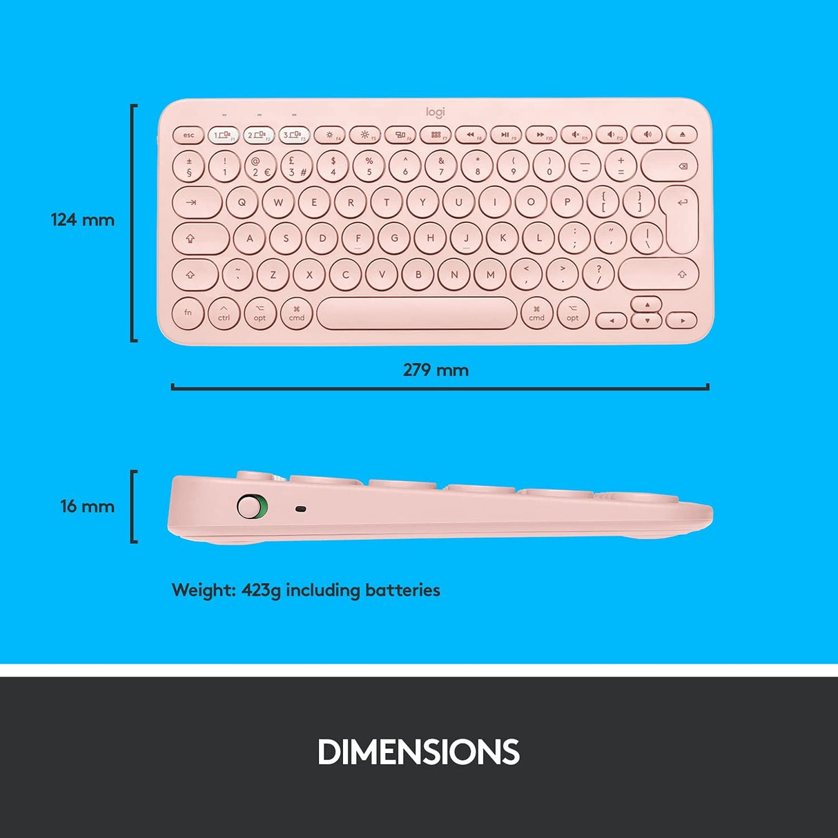 Logitech K380 Multi-Device Bluetooth Slim Keyboard for Mac - Pink Rose - Kazoop 
