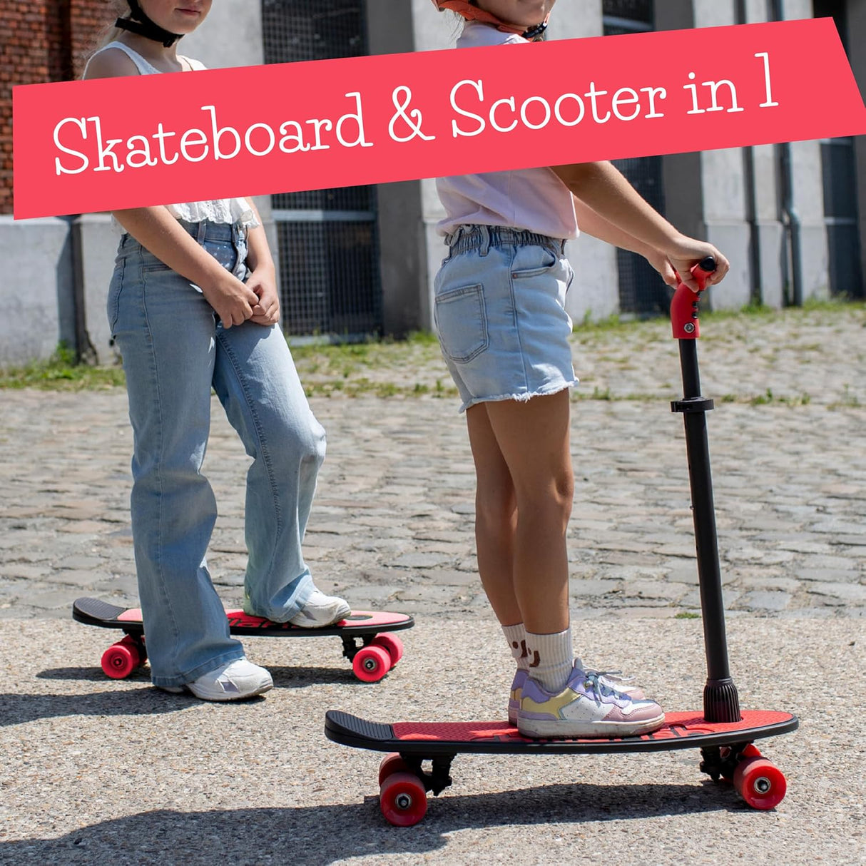 Chillafish Skateskootie 4 Wheel 2-in-1 Scooter & Skateboard - Coral Pink