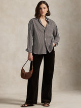 Ralph Lauren Womens Cotton Relaxed Fit Striped Shirt Brown/White - Size L