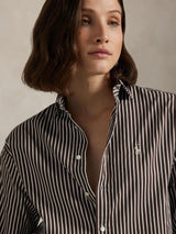 Ralph Lauren Womens Cotton Relaxed Fit Striped Shirt Brown/White - Size L