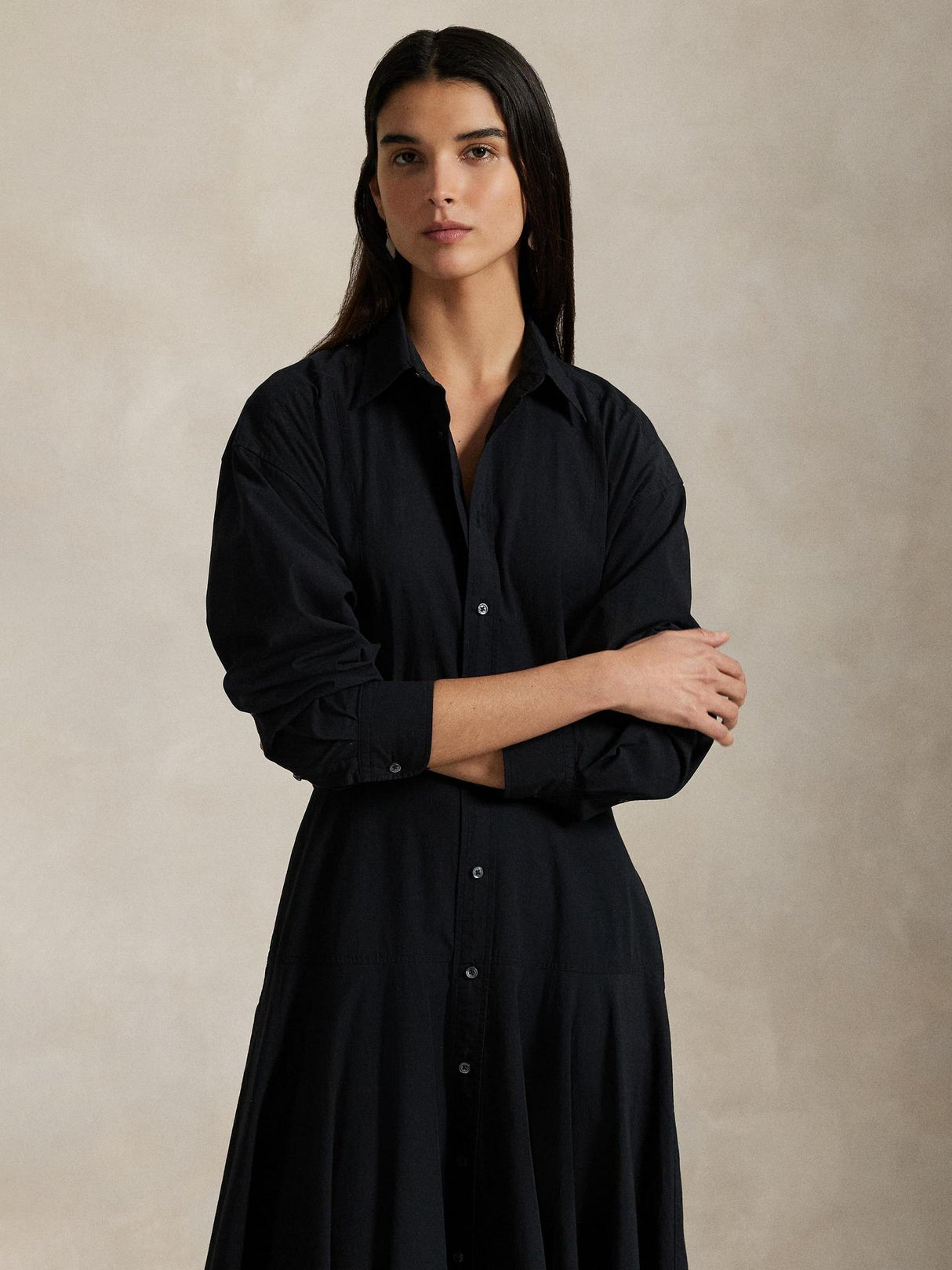 Ralph Lauren Womens Panelled Cotton Canvas Shirt Dress Polo Black - Size 8