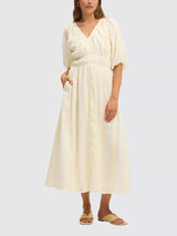 SUMMERY Copenhagen Bella Elasticated Waist Maxi Dress - Ecru White - Size M