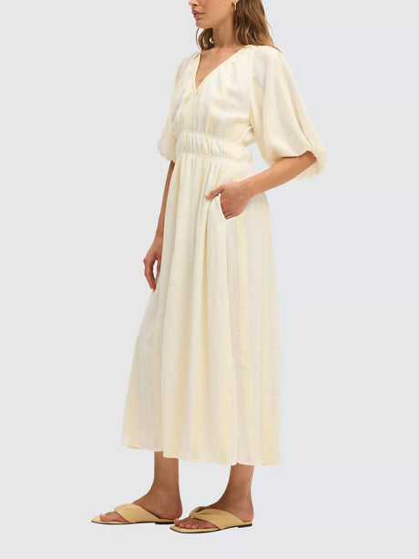 SUMMERY Copenhagen Bella Elasticated Waist Maxi Dress - Ecru White - Size M