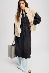 MUNTHE Fonxo Embroidered V-Neck Cotton Blend Midi Dress - Black - Size 40