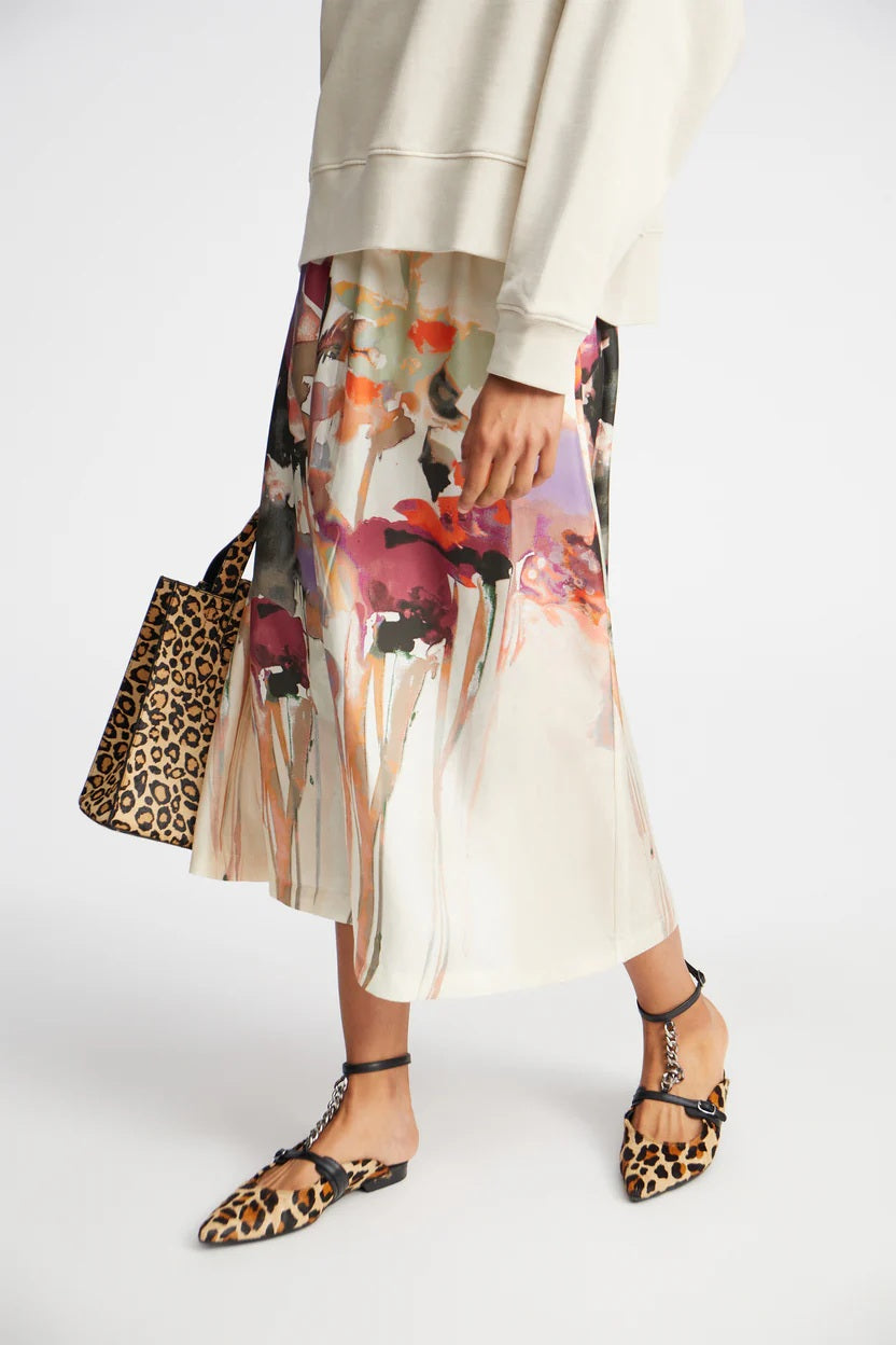 MUNTHE Aruma Abstract Silk Midi Skirt with Pockets - Multi - EU 38/UK 10
