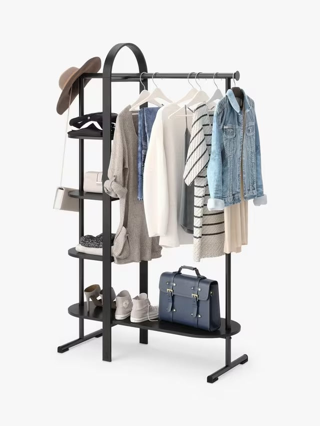Umbra Bellwood Open Wardrobe Garment Clothes Rail with Shelves - Black - Kazoop 