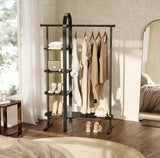 Umbra Bellwood Open Wardrobe Garment Clothes Rail with Shelves - Black - Kazoop 