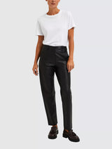 Selected Women's Marie Mid Waist Tailored Leather Trousers - Black M / EU 38