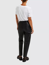 Selected Women's Marie Mid Waist Tailored Leather Trousers - Black XL /EU 42