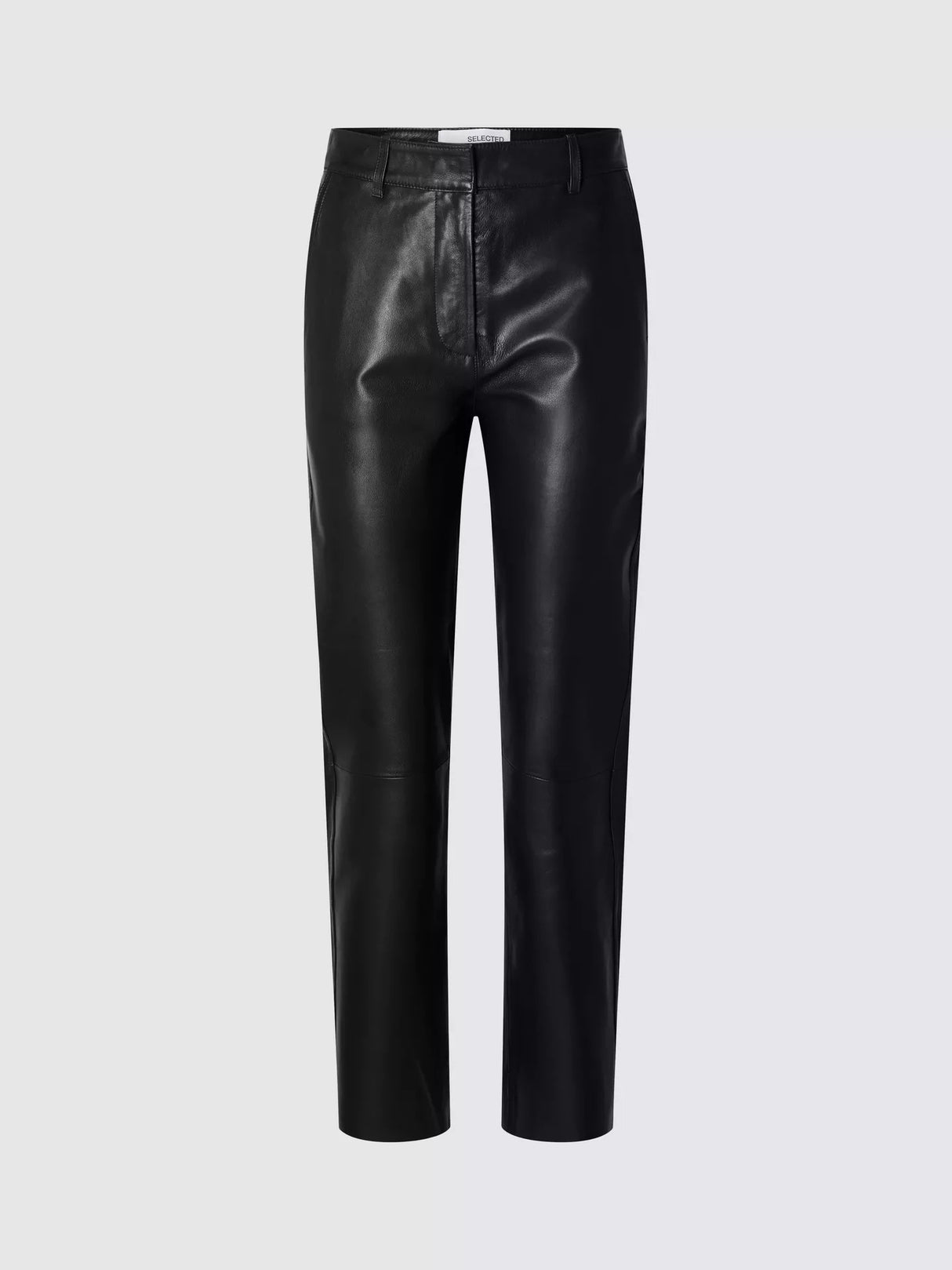 Selected Women's Marie Mid Waist Tailored Leather Trousers - Black XL /EU 42
