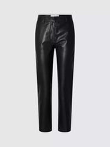 Selected Women's Marie Mid Waist Tailored Leather Trousers - Black XL /EU 42