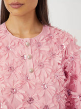 YAS Abelone Flower Applique Three Quarter Sleeve Mini Dress - Pink - UK 8