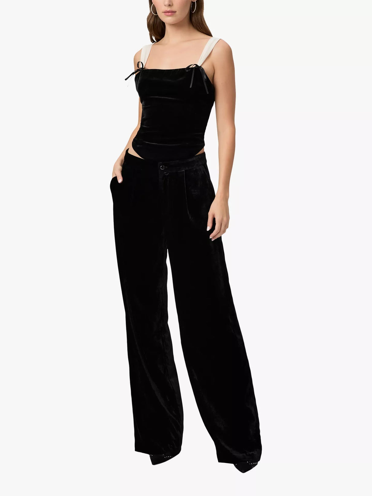 PAIGE Women's Kara High Rise Wide Leg Soft Velvet Trousers - Black - Size 4