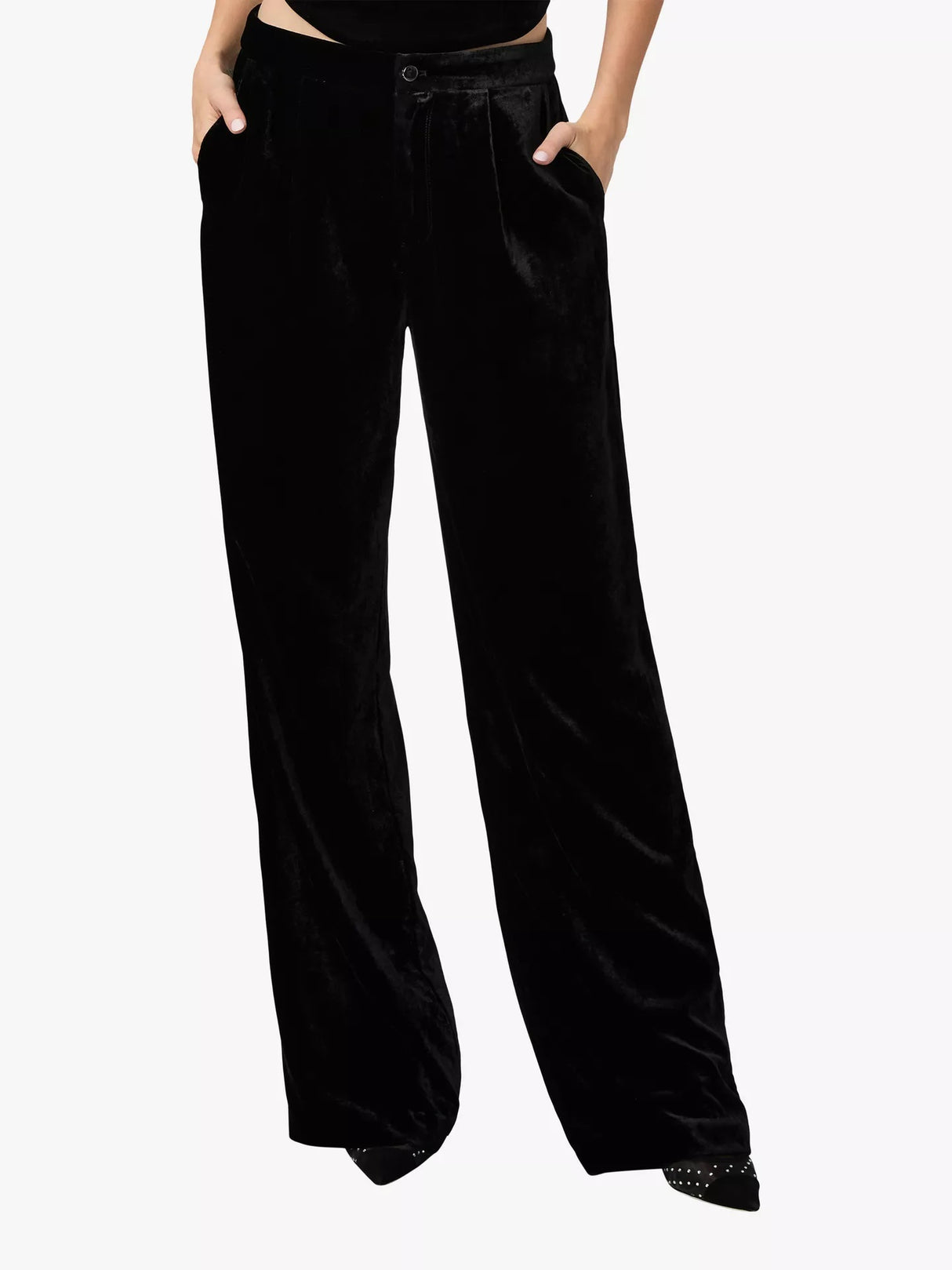PAIGE Women's Kara High Rise Wide Leg Soft Velvet Trousers - Black - Size 4
