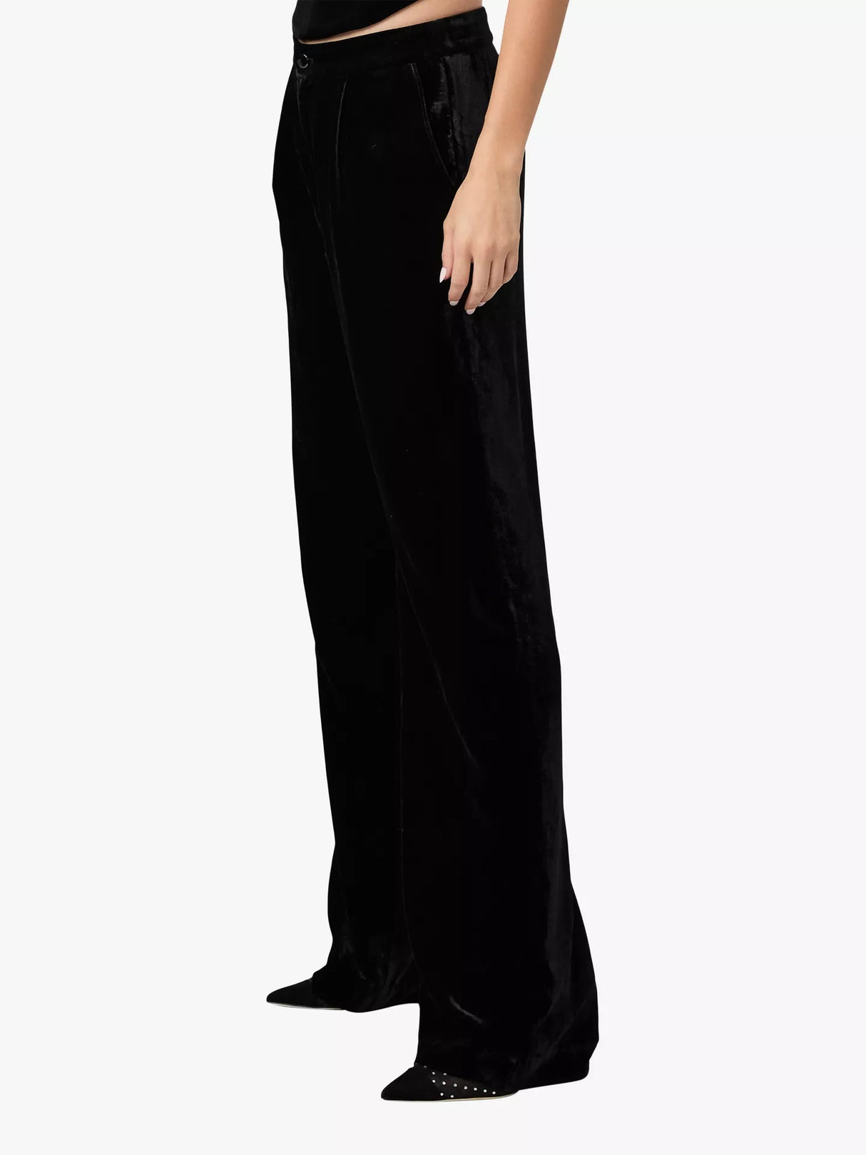 PAIGE Women's Kara High Rise Wide Leg Soft Velvet Trousers - Black - Size 4