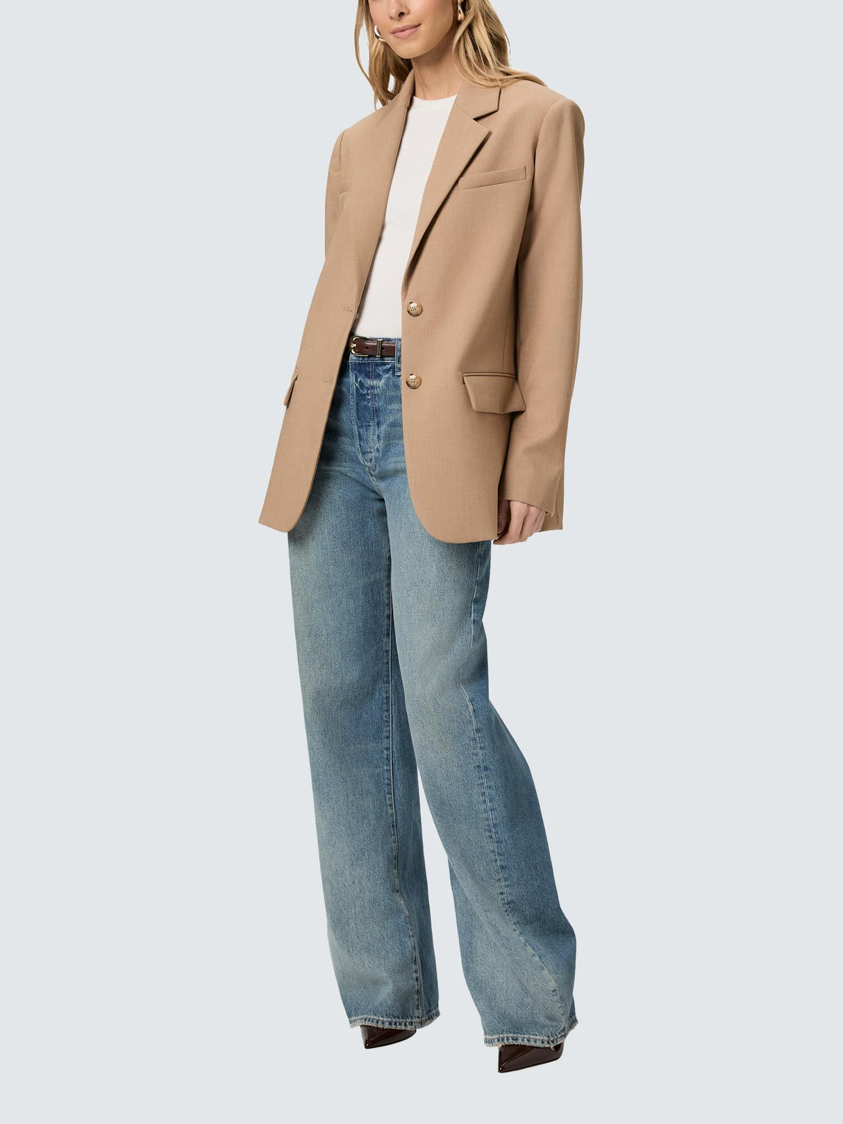 Paige Sarto Womens Single Breasted V-Neck Oversized Blazer Brown - Size16