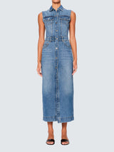 DL1961 Vika Womens Cotton Blend Sleeveless Denim Midi Dress Blue - Size M