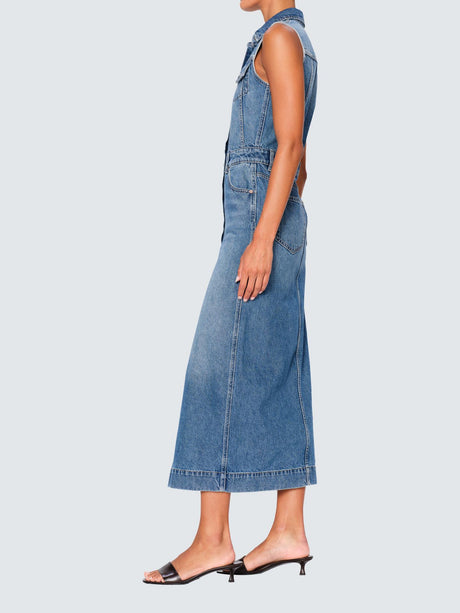 DL1961 Vika Womens Cotton Blend Sleeveless Denim Midi Dress Blue - Size M