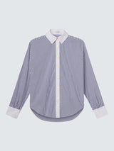 Frame The Borrowed Womens Cotton Blend Stripe Shirt - Blue/White - Size L