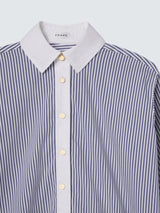 Frame The Borrowed Womens Cotton Blend Stripe Shirt - Blue/White - Size L
