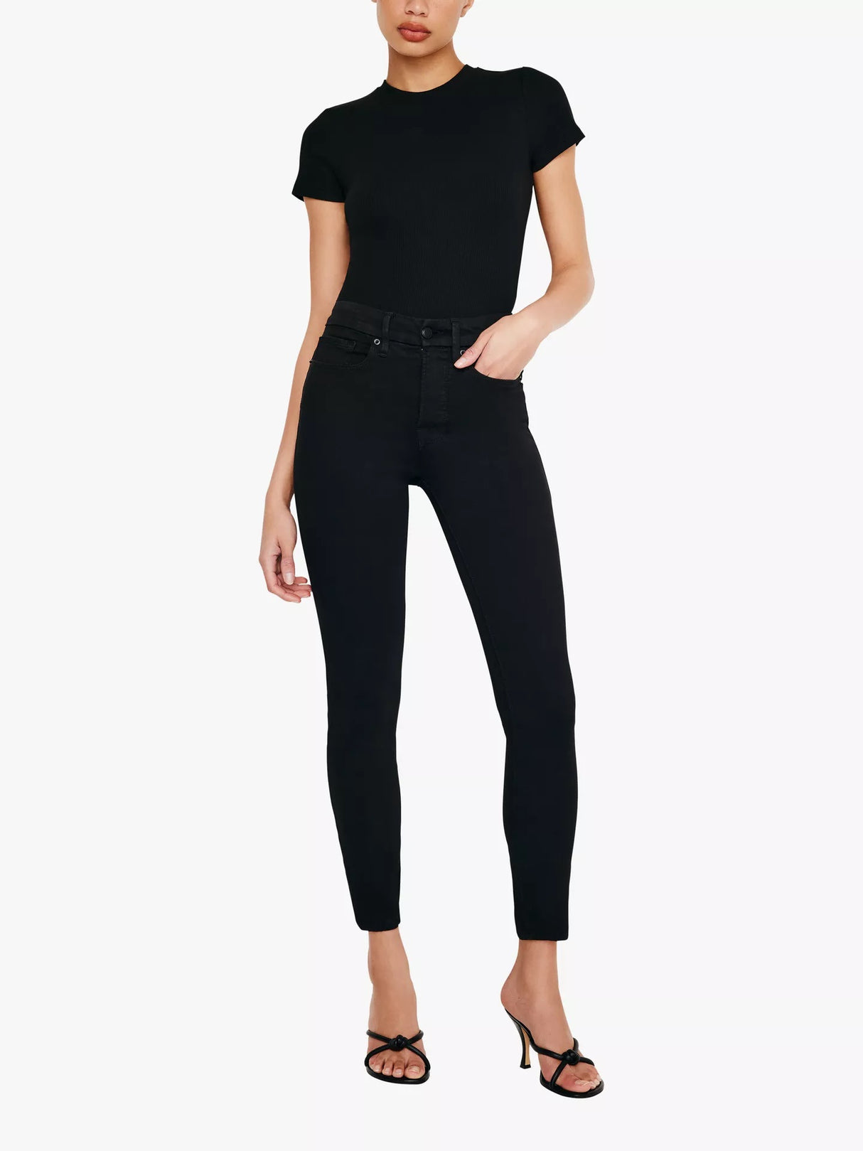 Good American Good Legs Skinny High Rise Cropped Jeans - Black - Size 26