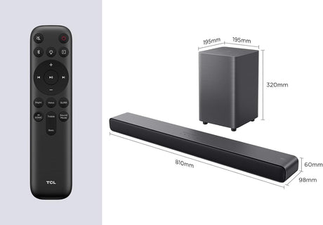TCL S55HK 2.1Ch Bluetooth Compact Soundbar with Wireless Sub - Titanium