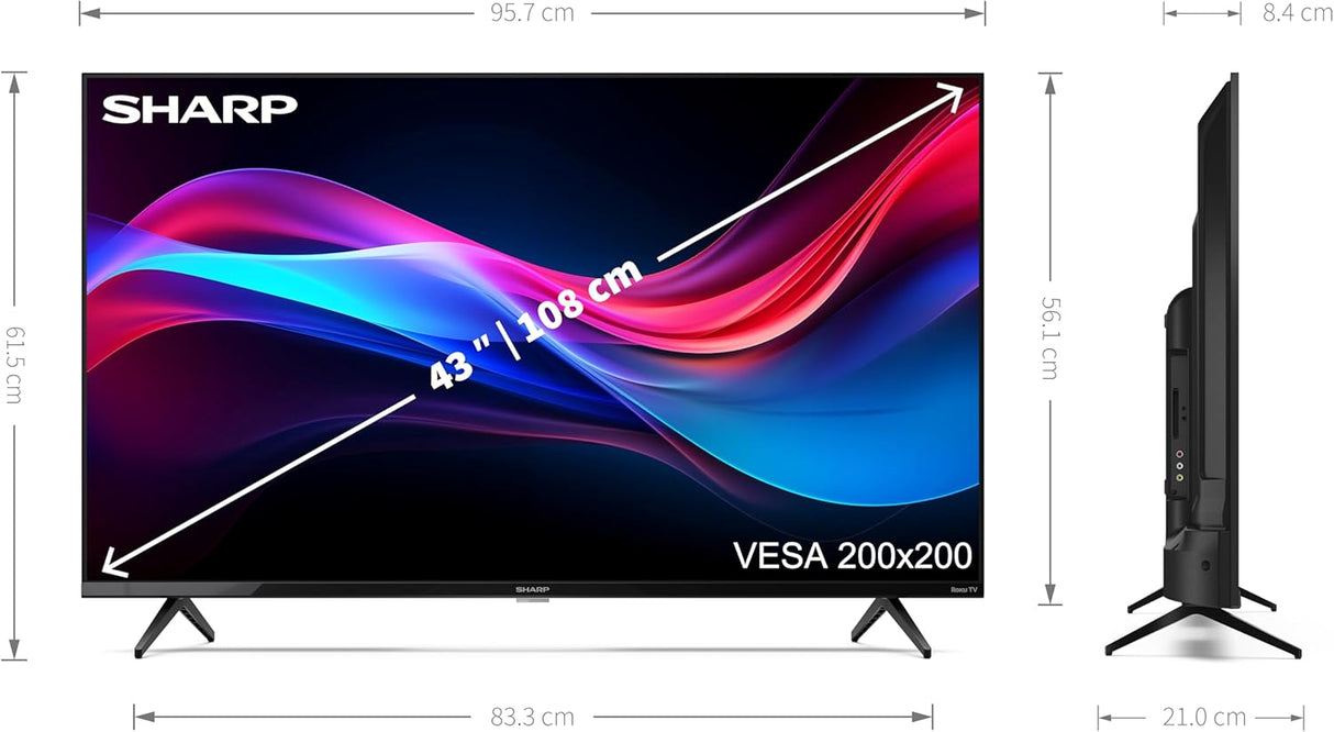 Sharp 4T-C43GJ4225K 43" 4K UHD Frameless Smart Roku TV with Freeview Play