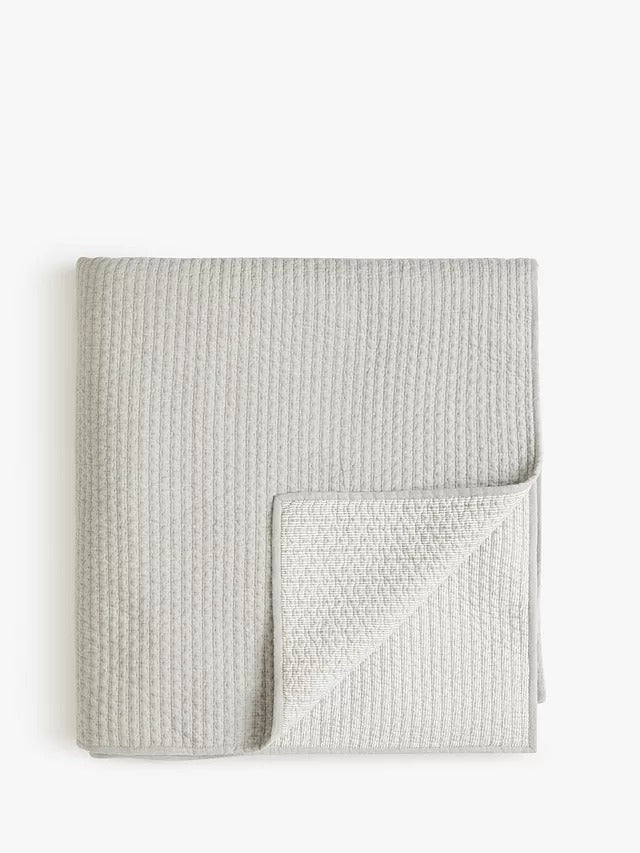 John Lewis Mini Stitch Quilted Bedspread 100% Cotton L260 x W250cm - Grey - Kazoop 
