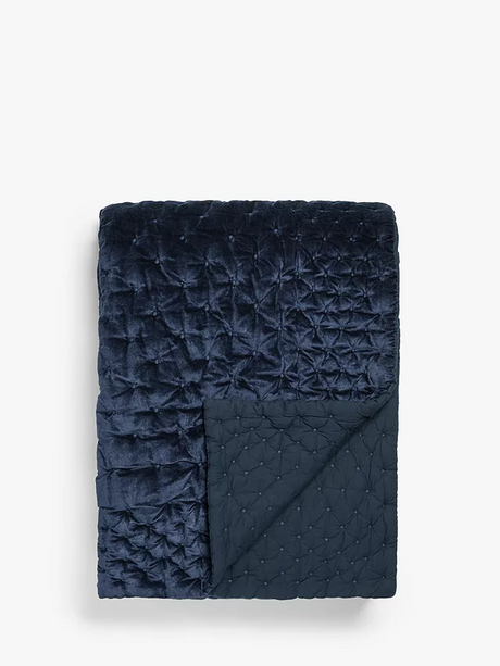 John Lewis Boutique Hotel Velvet Stitch Throw L260 x W250cm - Navy - Kazoop 