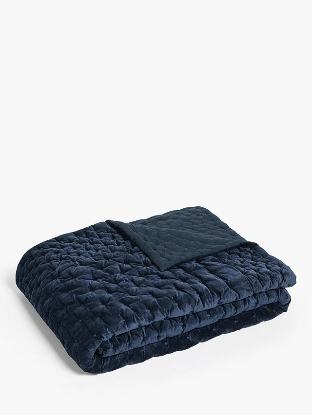 John Lewis Boutique Hotel Velvet Stitch Throw L260 x W250cm - Navy - Kazoop 
