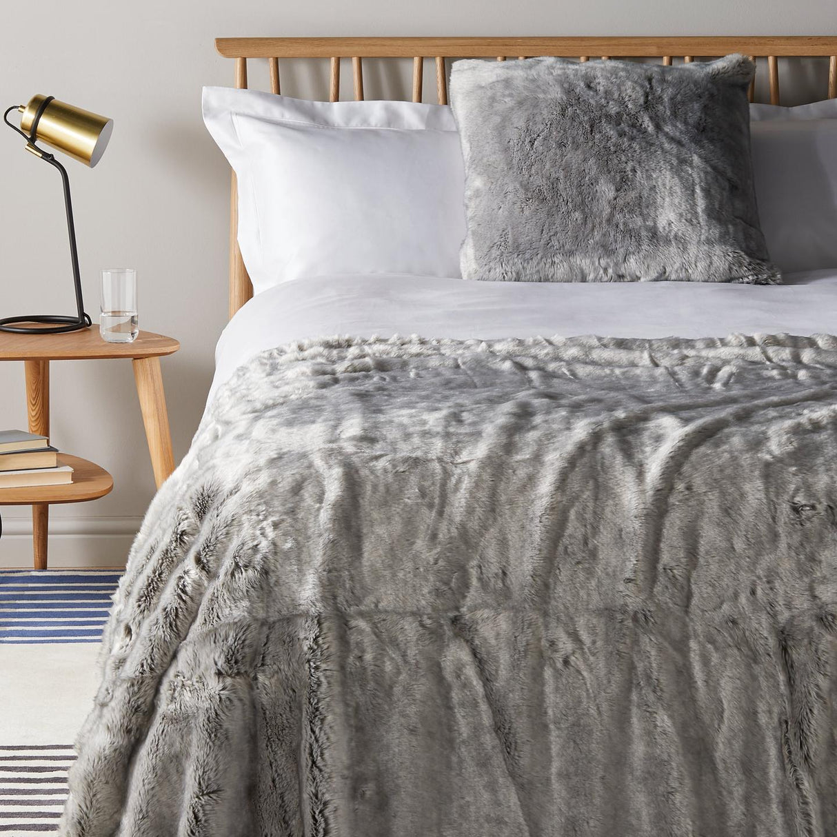 John Lewis Modacrylic Faux Fur Throw Bedspread - Grey - L200 x W150cm