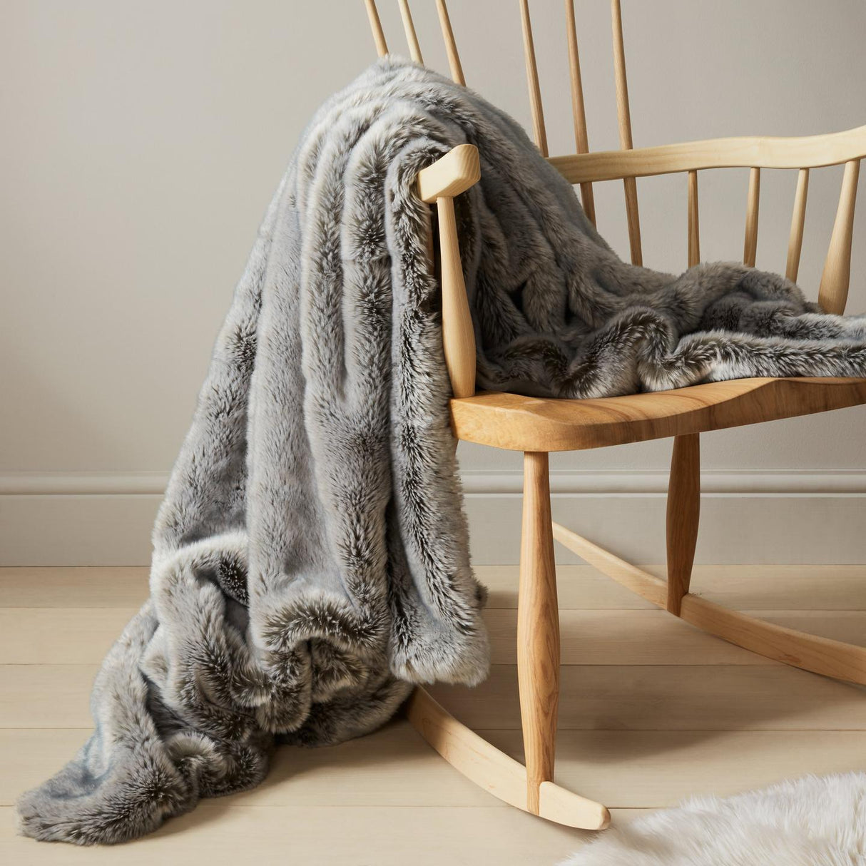 John Lewis Modacrylic Faux Fur Throw Bedspread - Grey - L200 x W150cm