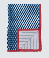 Land & Shore Inis Quilted Reversible Cotton Throw 225 x 150cm - Blue/Multi