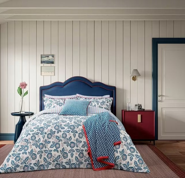 Land & Shore Inis Quilted Reversible Cotton Throw 225 x 150cm - Blue/Multi