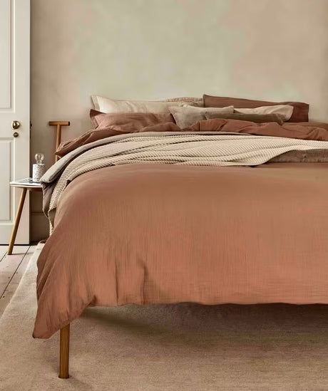 Christy Retreat Soft Organic Cotton King Size Duvet Cover Set - Clay - Kazoop 