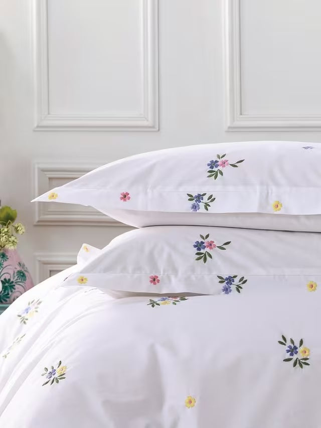 bluebellgray Laura Floral Cotton 300TC Double Duvet Cover Set - White/Multi - Kazoop 