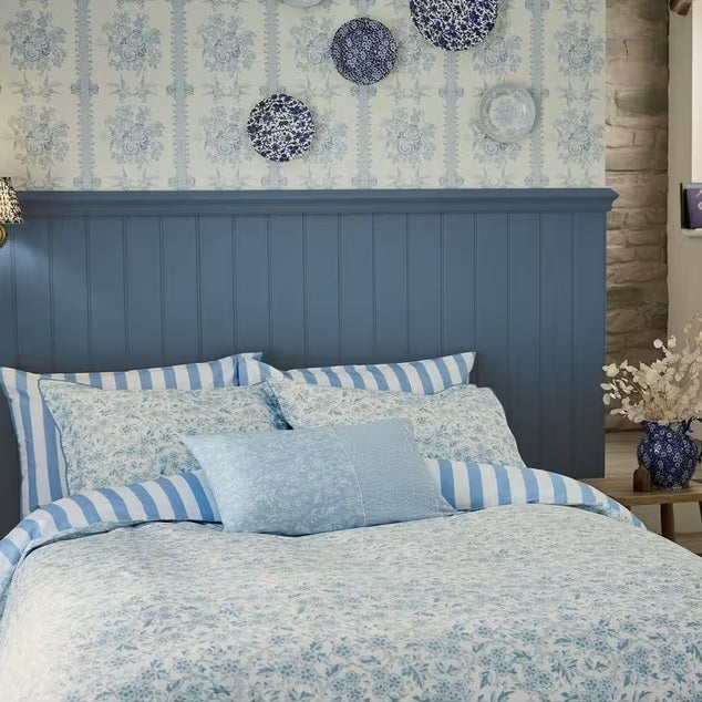 Burleigh x Bedeck Arden Blue Floral Striped Duvet Cover Set - Super King
