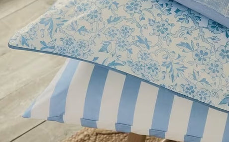 Burleigh x Bedeck Arden Blue Floral Striped Duvet Cover Set - Super King