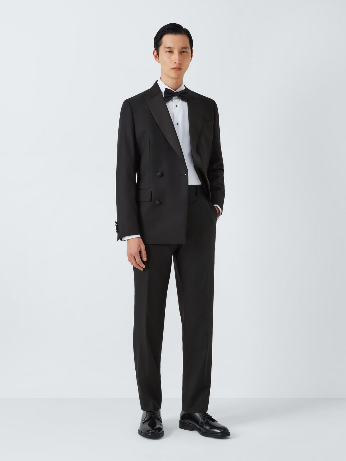 John Lewis Wool Basket Weave Double Breasted Dinner Suit Jacket Black - 44R