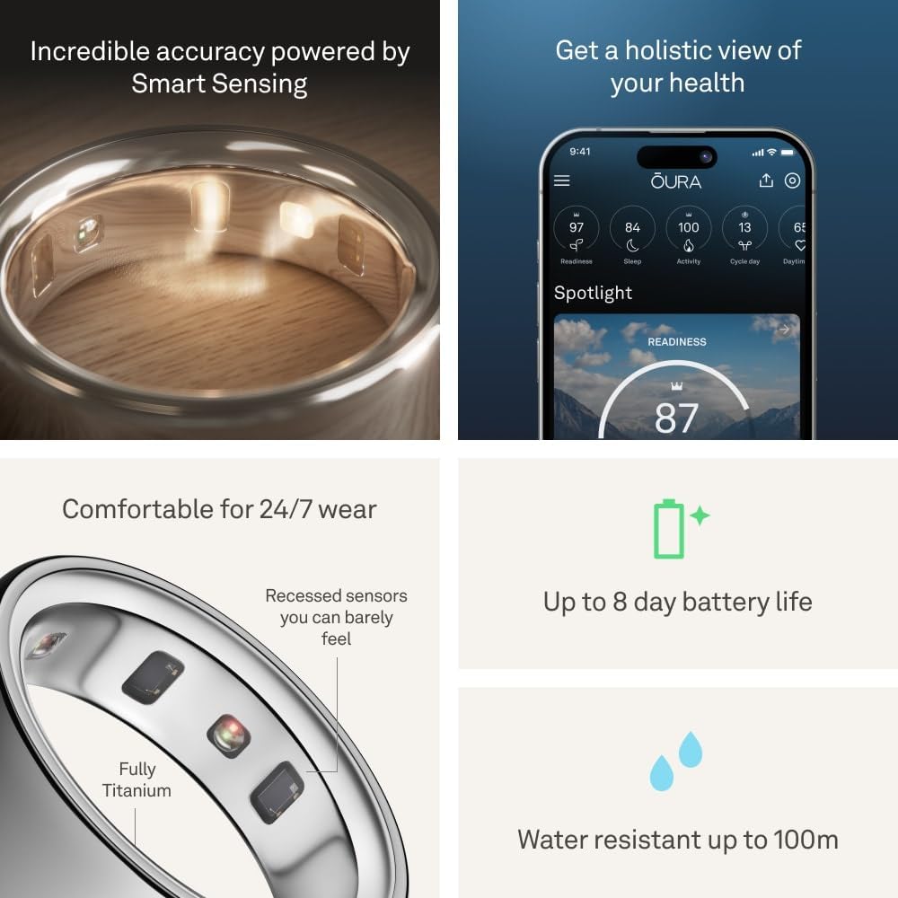 Oura Ring 4 Smart Heart Rate Sleep Tracking Device - Silver - Size 7