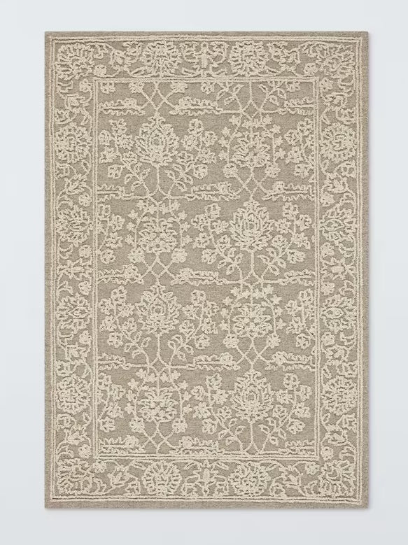 John Lewis Madeline Traditional Floral Wool Rich Rug L180 x W120cm - Oatmeal