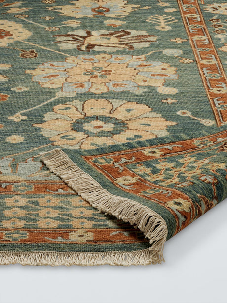 John Lewis Sumak Suzani Hand Knotted Floral Wool Rich Rug Green L300 x 200cm