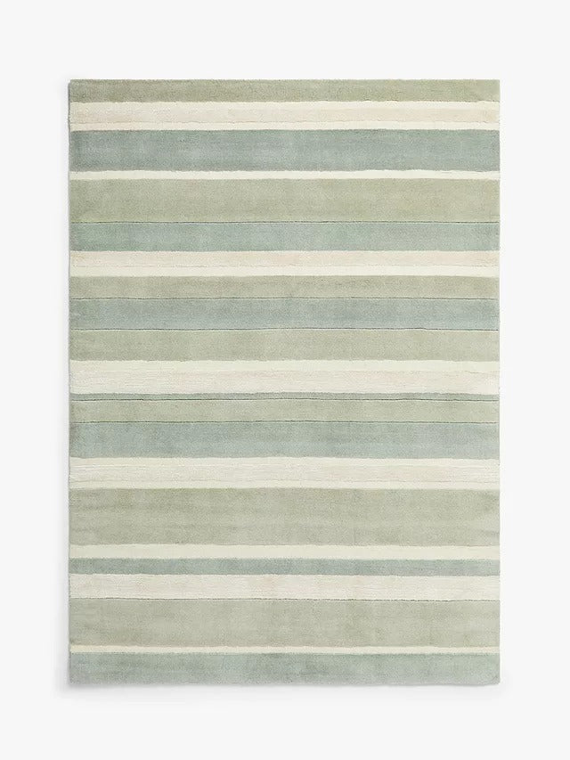 John Lewis Amelia Stripe Rug L150 x W90 x D1 cm - Duck Egg Green - Kazoop 