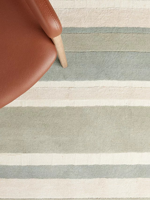 John Lewis Amelia Stripe Rug L150 x W90 x D1 cm - Duck Egg Green - Kazoop 