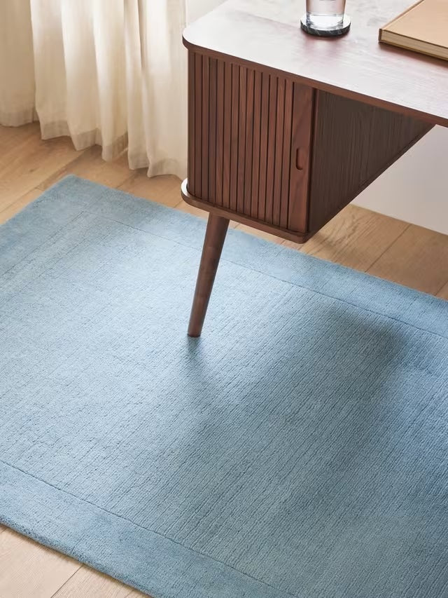 John Lewis Border Rectangular Hand Loomed Wool Rug L170 x W110cm - Blue