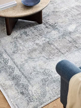 Gooch Luxury Distressed Traditional Medallion Rug L180 x W120cm - Silver