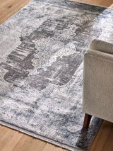 Gooch Luxury Distressed Traditional Medallion Rug L180 x W120cm - Silver