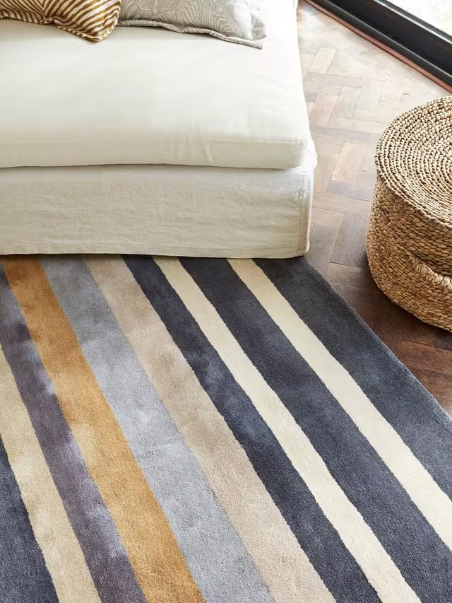 Harlequin Rosita Striped Rectangular Wool Rug L200 x W140cm - Blue/Multi